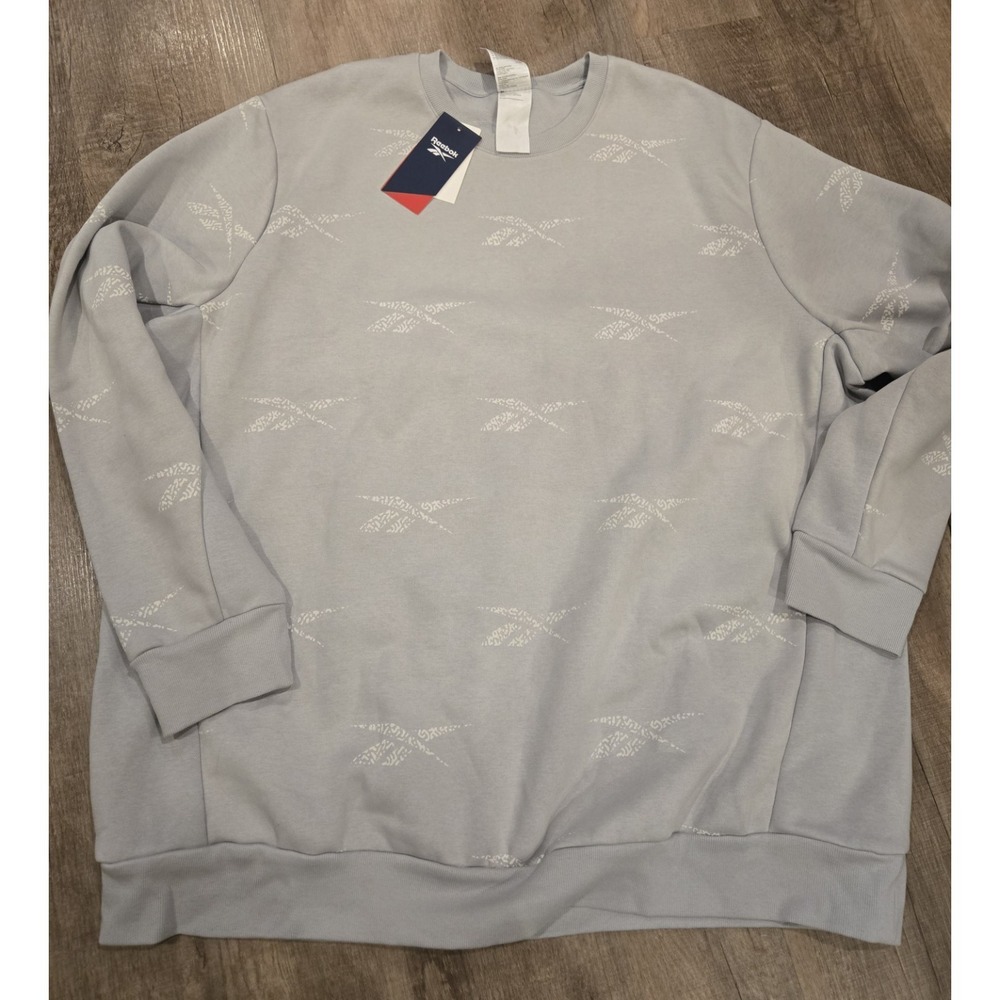 REEBOK‎ IDENTITY VECTOR MENS RI AOP CREW NECK SWEATSHIRT 3X Grey NWT $55